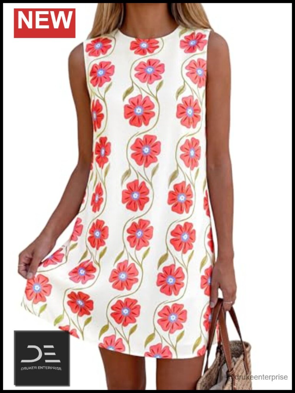 Women Floral Summer Mini Sundress Sleeveless A-Line Tank Dress Pockets
